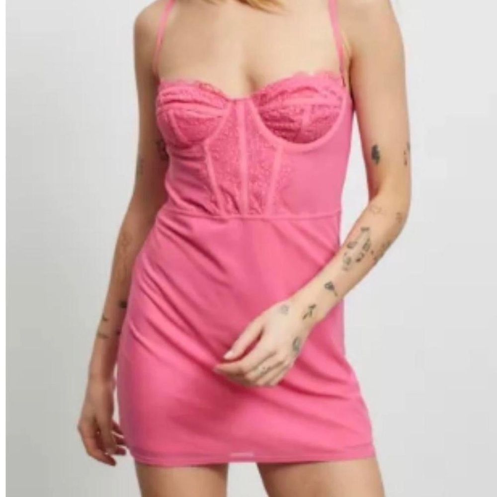 URBAN OUTFITTERS PINK Lace Corset Dress Pink Lace Size Large NEW - Picture 11 of 11